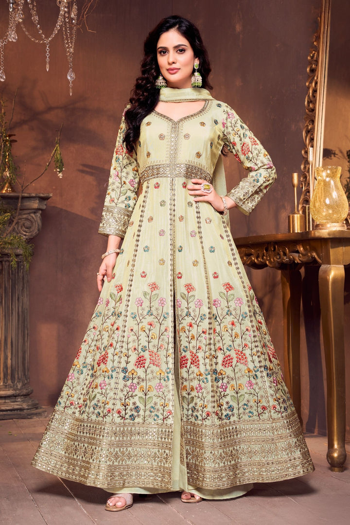Beige Multicolor Embroidery, Sequins and Zari work Mastani Styled Palazzo Suit