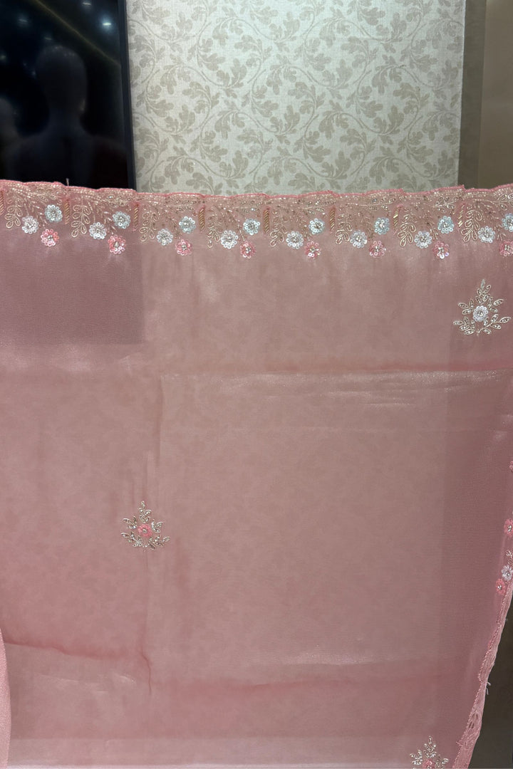Peach Stone, Sequins, Zardozi and Beads work Saree