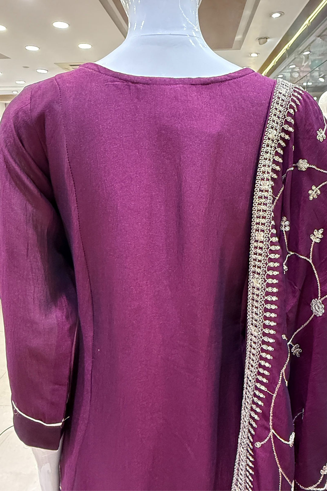 Wine Beads, Pearl, Zardozi, Stone, Zari and Sequins work Aline Cut Salwar Suit