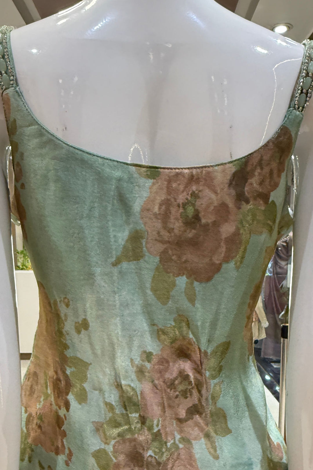 Sea Green Floral Print Top and Flared Palazzo Set with Kundan and Beads work