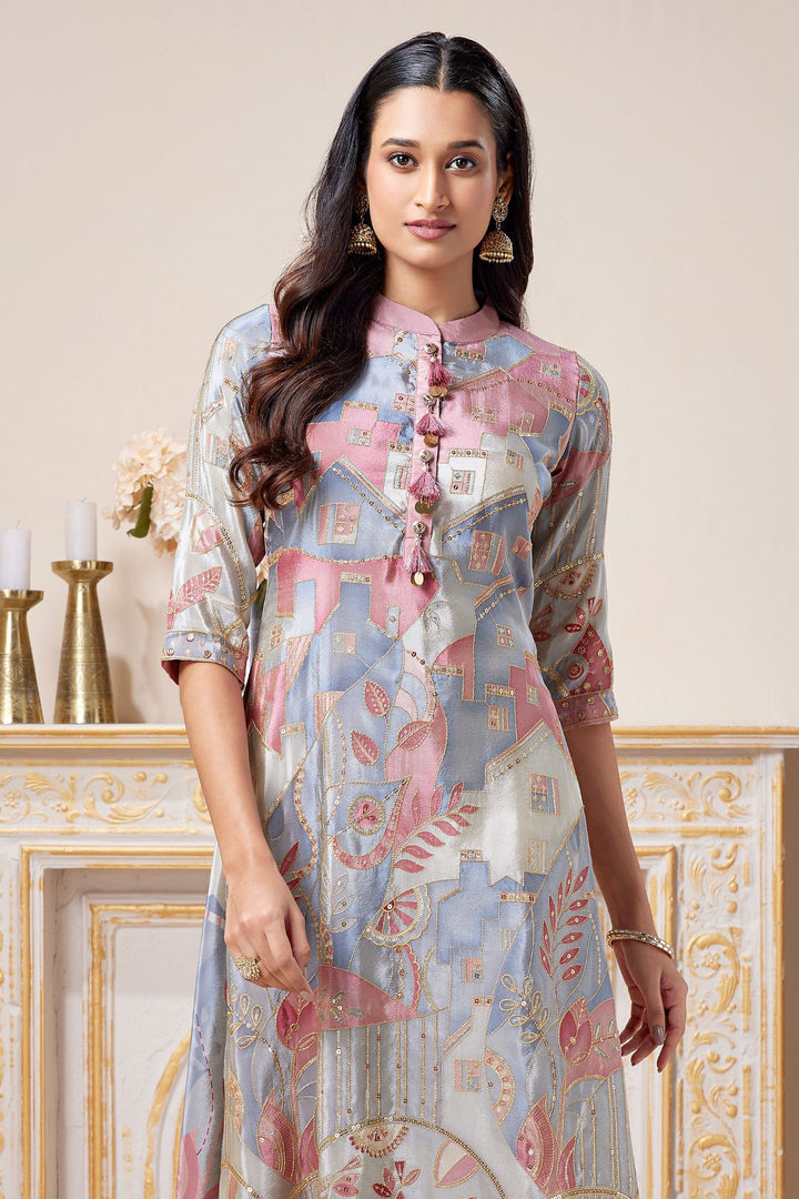 Grey with Onion Sequins and Zari work Aline Cut Salwar Suit