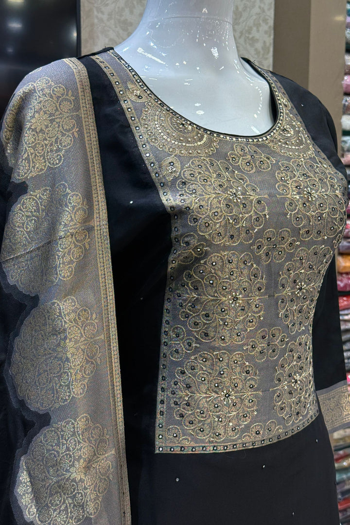 Black Beads, Sequins, Zardozi and Banaras work Straight Cut Salwar Suit