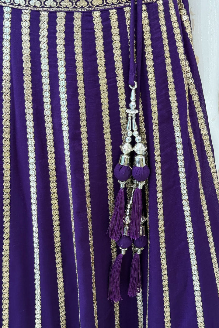 Purple Sequins and Zari work Crop Top Lehenga