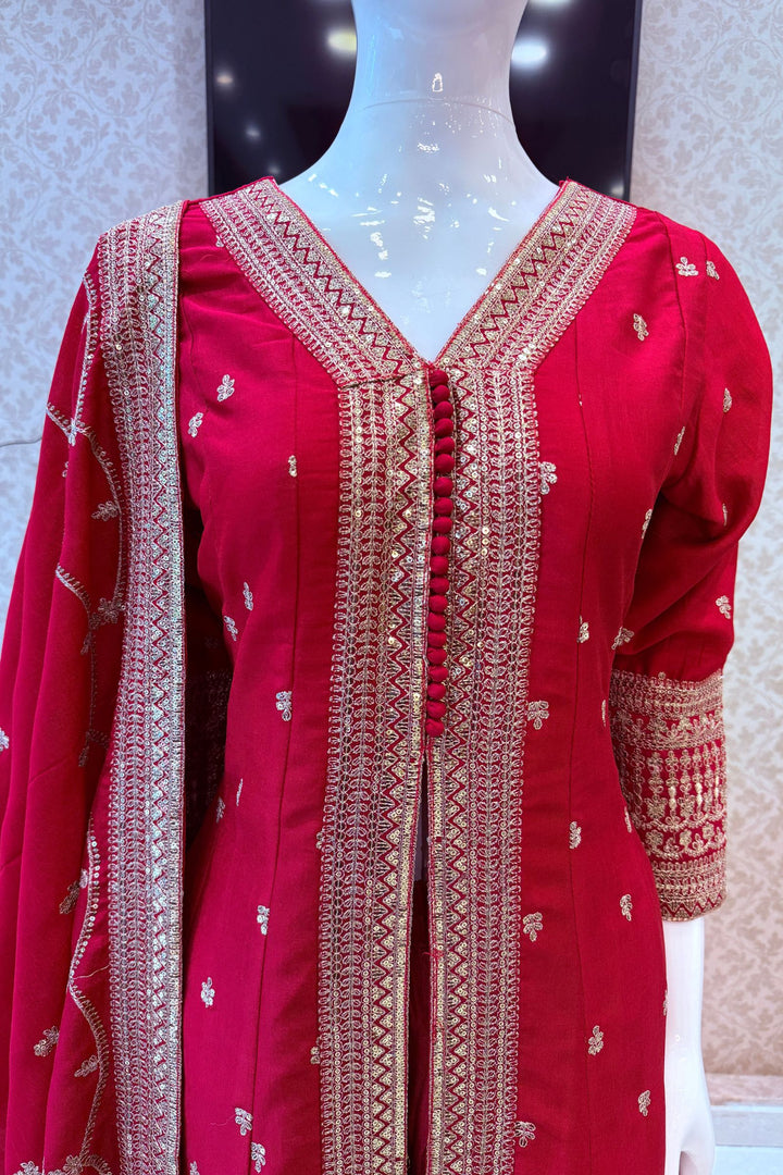 Pinkish Red Sequins and Zari work Palazzo Salwar Suit
