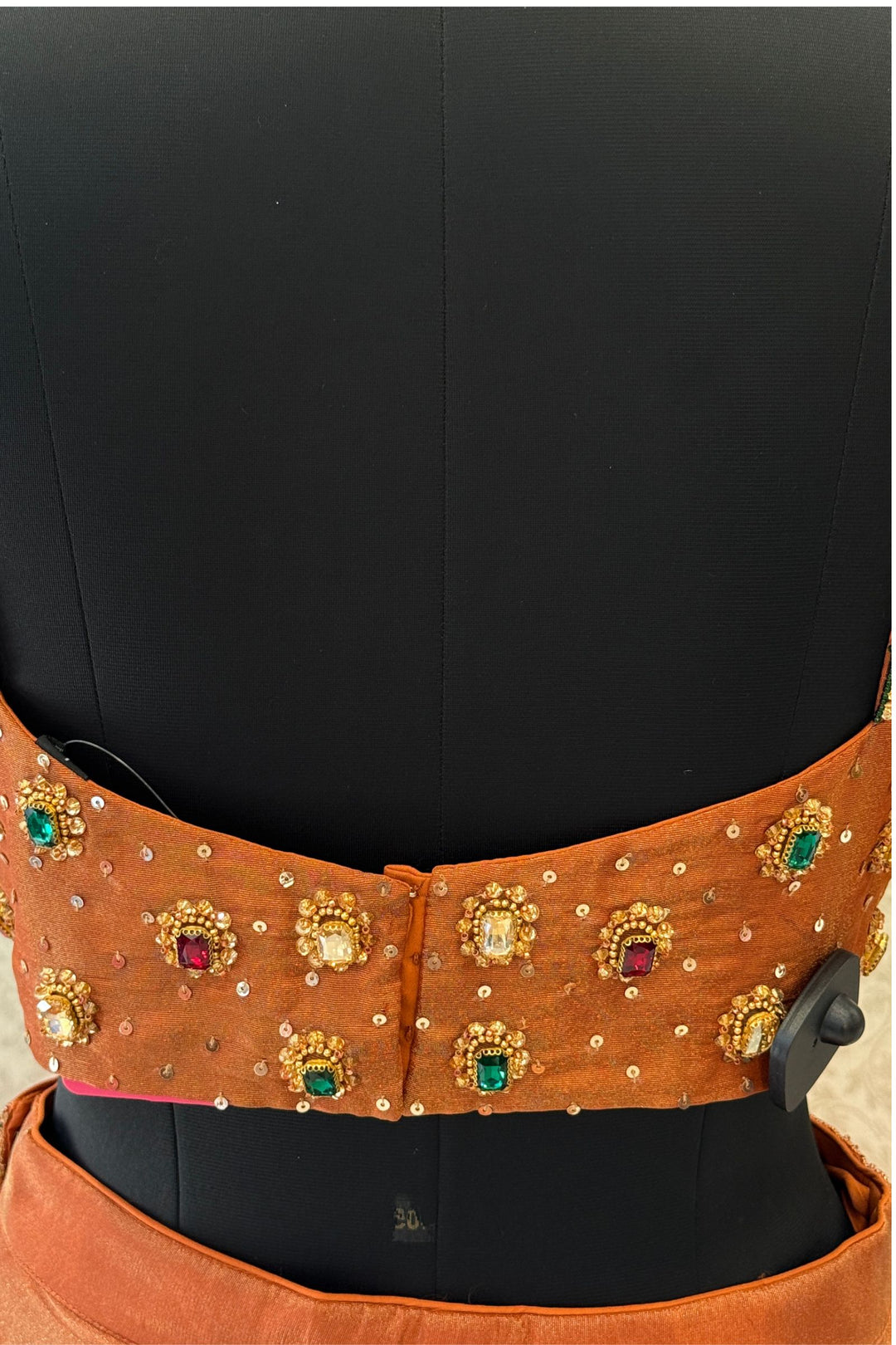 Rust Stone, Beads and Sequins work Crop Top Lehenga