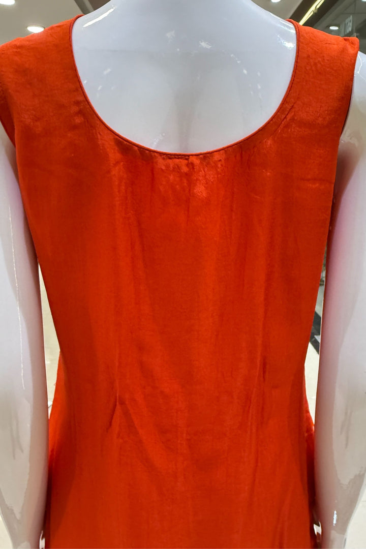 Orange Jacquard, Banaras Butta, Zardozi and Sequins work Straight Cut Salwar Suit