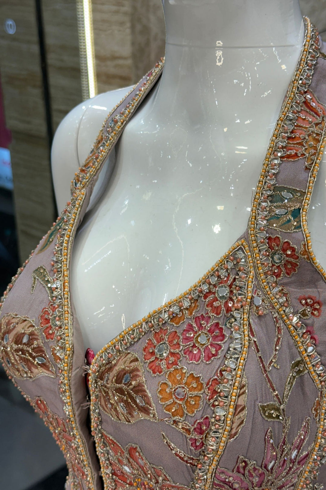 Lilac Halter Neck Palazzo Set with Zardozi, Zari, Beads, Sequins, Stone and Mirror Detailing