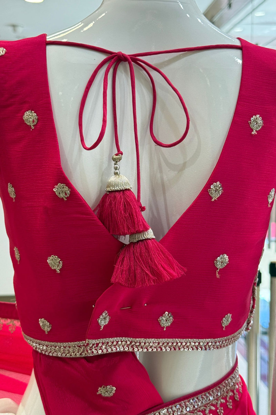 Rani Pink Zari and Sequins work Saree