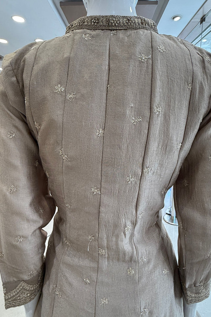 Beige Zari, Zardozi, Sequins and Stone work A-line Cut Salwar Suit