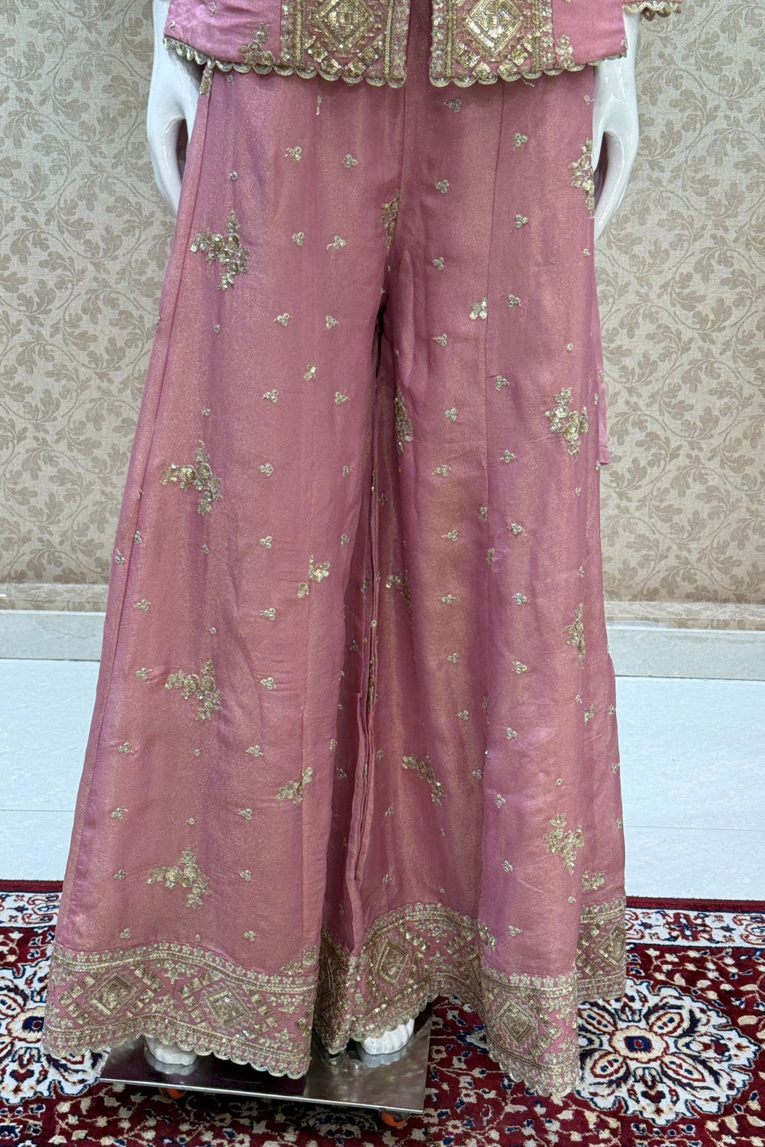 Baby Pink Sequins, Beads, Stone, Zari and Zardozi work Palazzo Salwar Suit
