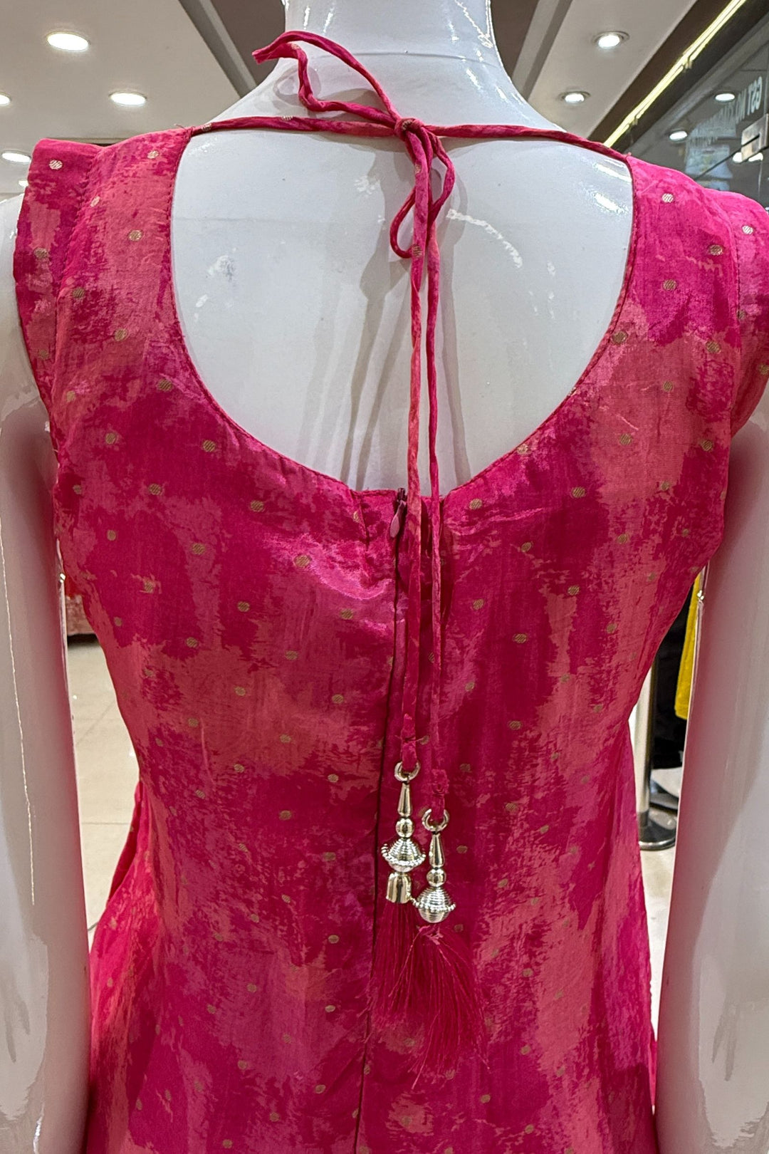 Rani Pink Zardozi, Mirror, Stone, Zari and Banaras Butta work Straight Cut Salwar Suit