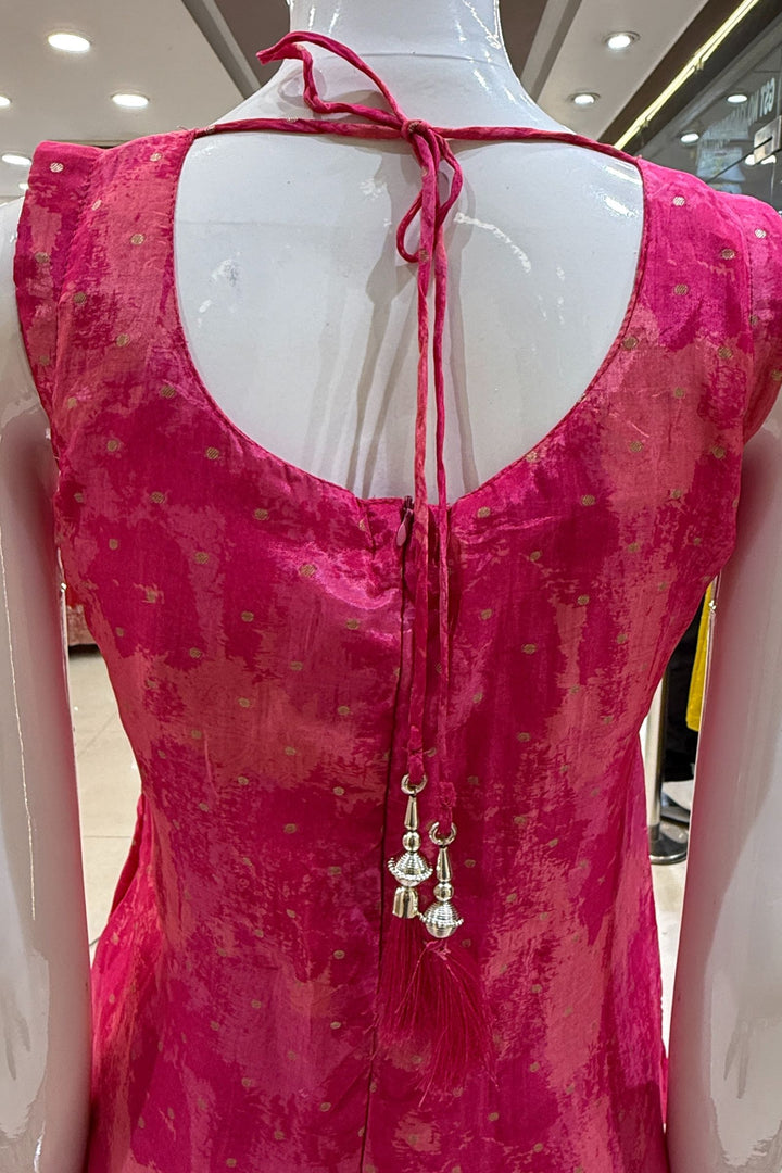 Rani Pink Zardozi, Mirror, Stone, Zari and Banaras Butta work Straight Cut Salwar Suit