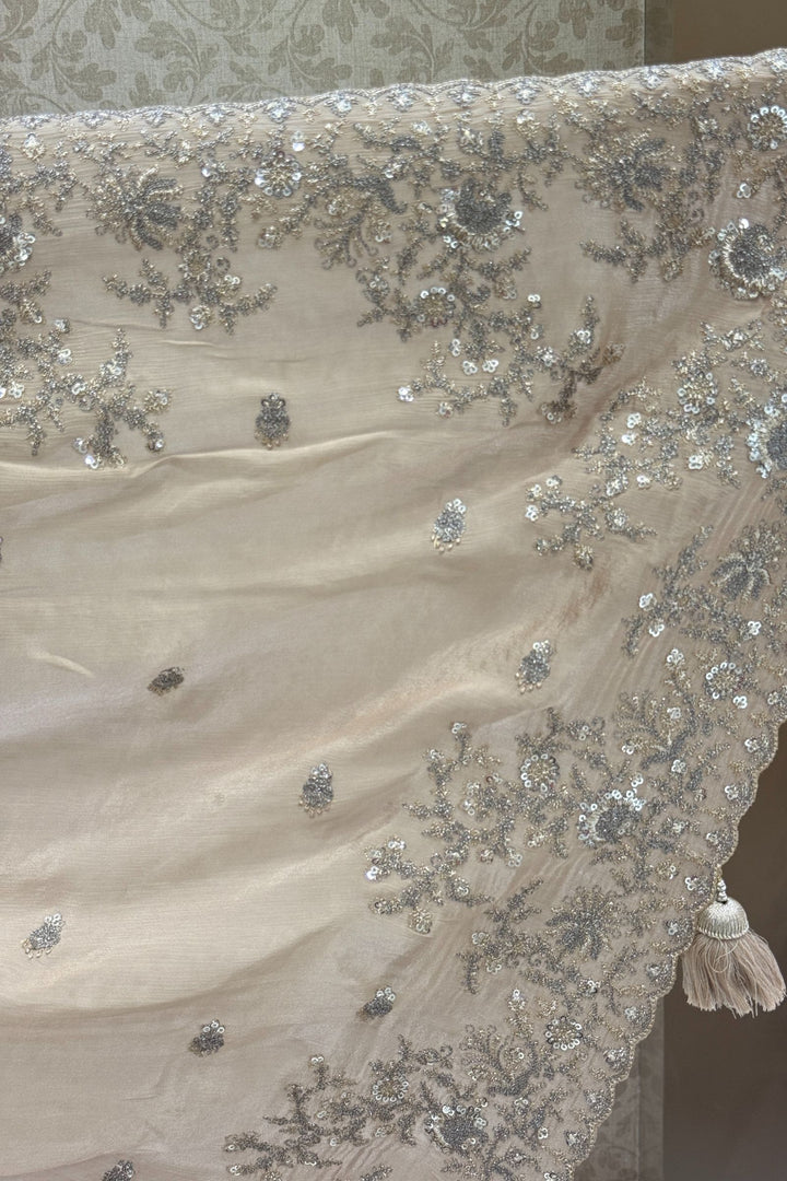Beige Zari and Sequins work Saree