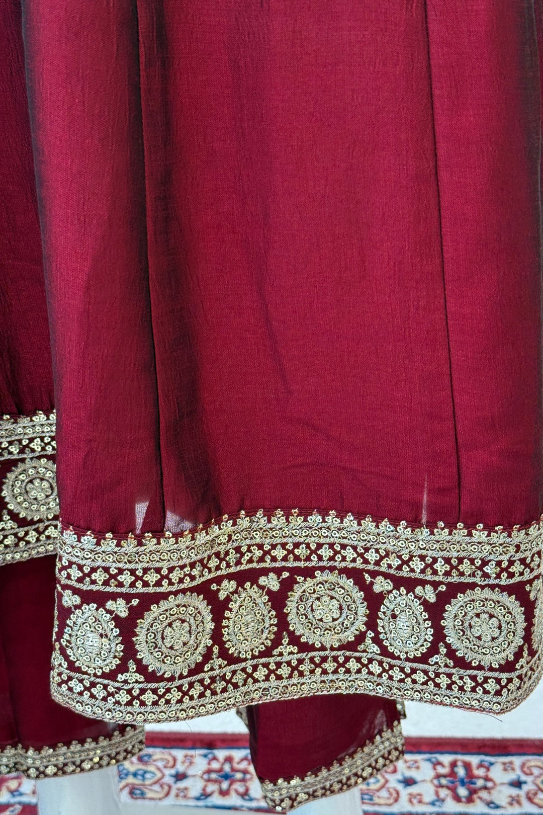 Maroon Sequins and Zari work A-line Cut Salwar Suit