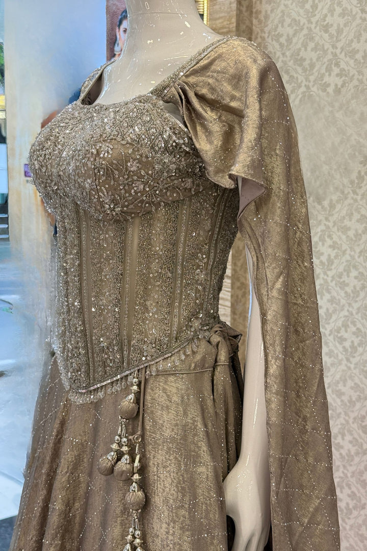 Grey Beads, Sequins and Thread work Indo-Western Styled Lehenga