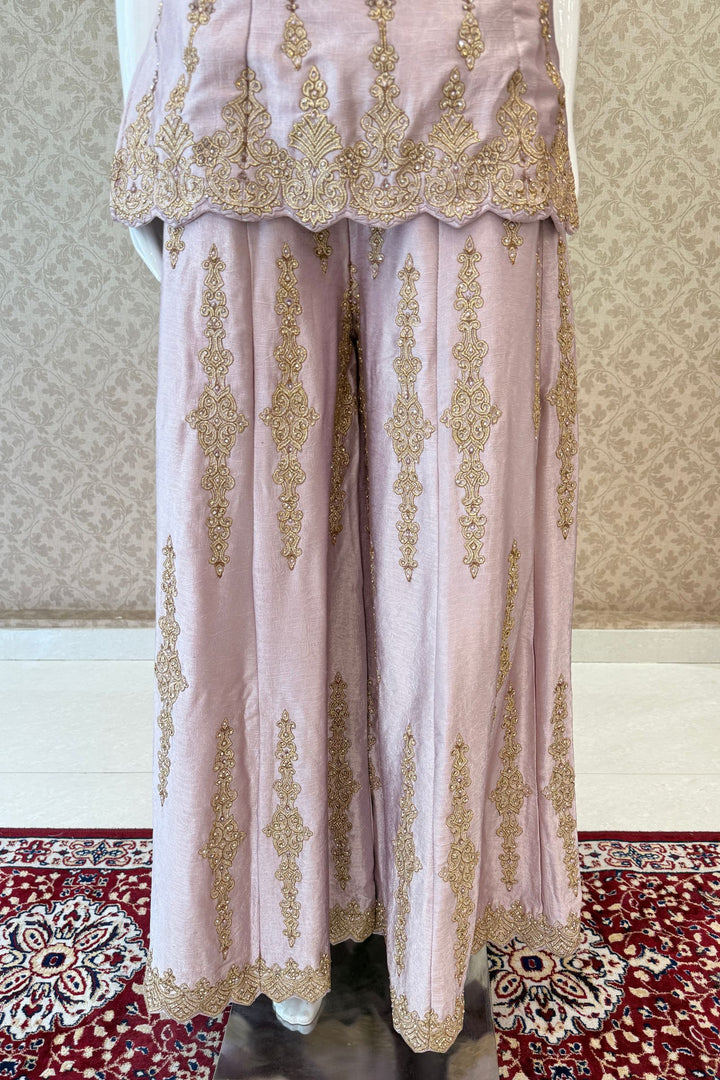 Lilac Palazzo Salwar Suit with Stone, Zari, Thread and Pearl Detailing
