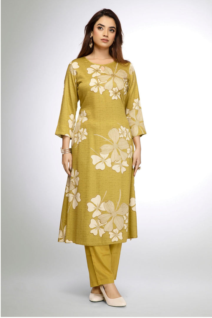 Parrot Green Floral Print Straight Kurta Set