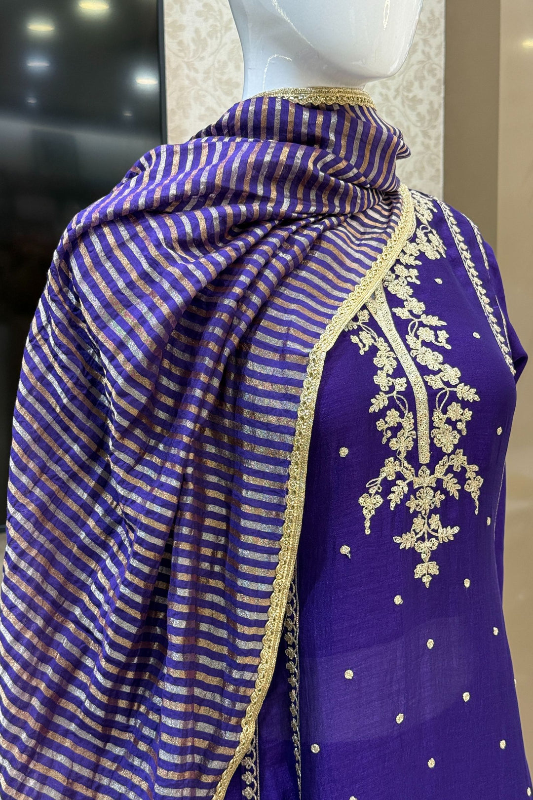 Violet Zari and Sequins work A-line Cut Salwar Suit