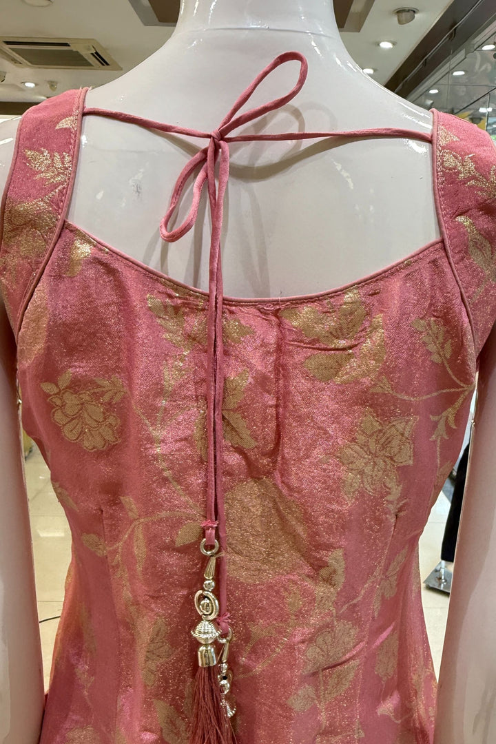 Light Pink Banaras Zari, Mirror, Zardozi, Sequins, Stone and Beads work Palazzo Salwar Suit