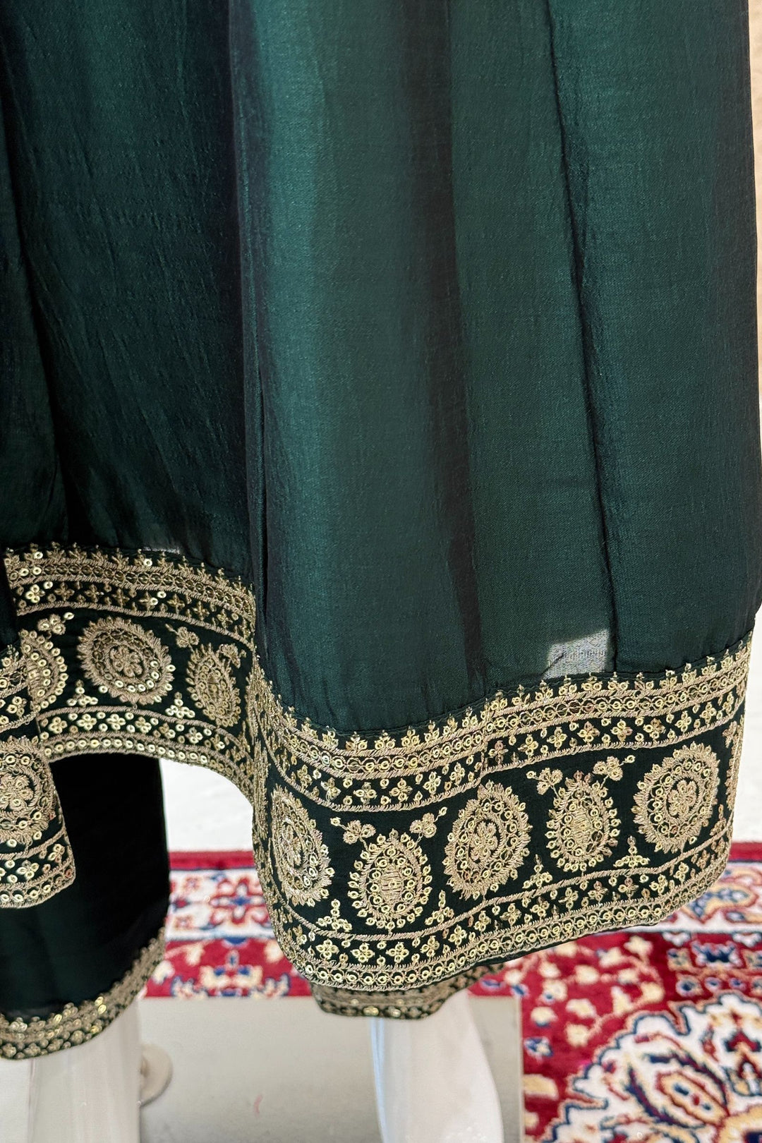 Bottle Green Sequins and Zari work A-line Cut Salwar Suit