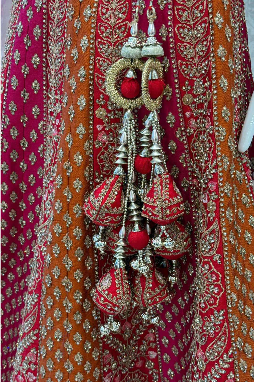 Red Zari, Stone and Embroidery work Crop Top Designer Bridal Multicolor Lehenga