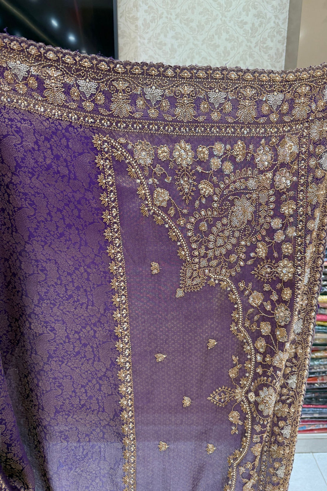 Traditional Banarasi Silk Saree Featuring Banaras, Sequins and Beads work