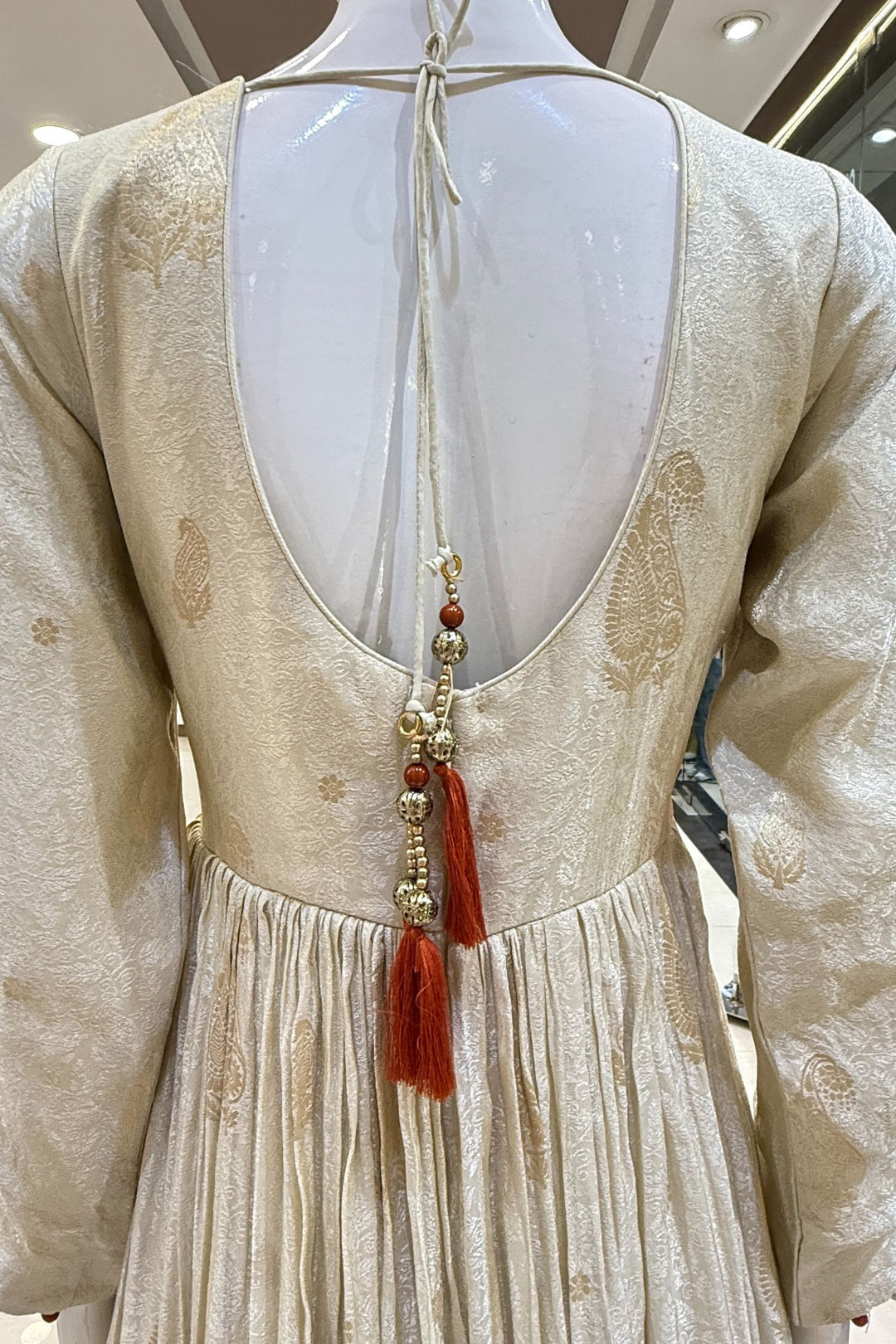 Beige Beads, Zardozi, Sequins, Mirror and Banaras work Floor Length Anarkali Suit