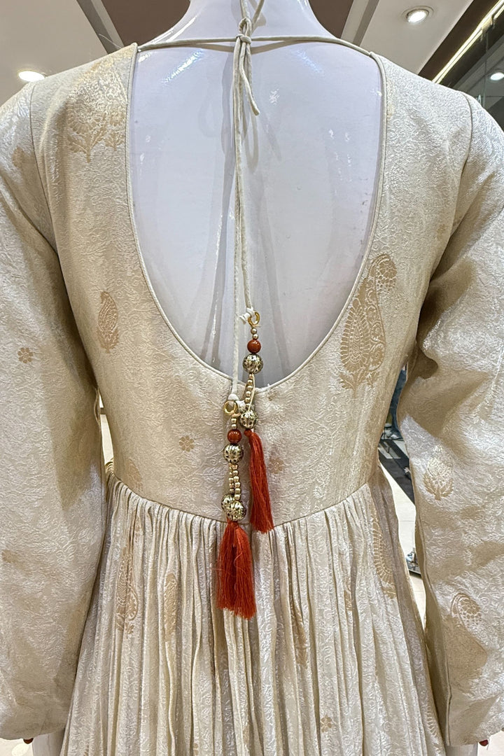 Beige Beads, Zardozi, Sequins, Mirror and Banaras work Floor Length Anarkali Suit