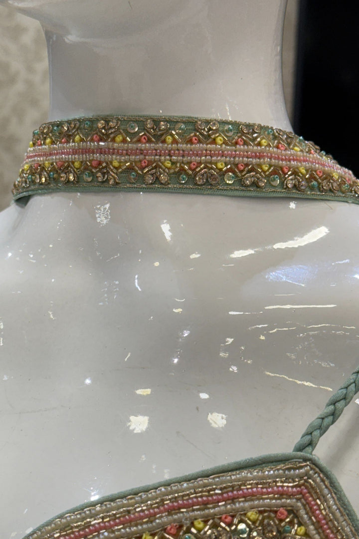 Sea Green Multicolor Thread, Stone, Zardozi, Sequins and Beads work Palazzo Salwar Suit