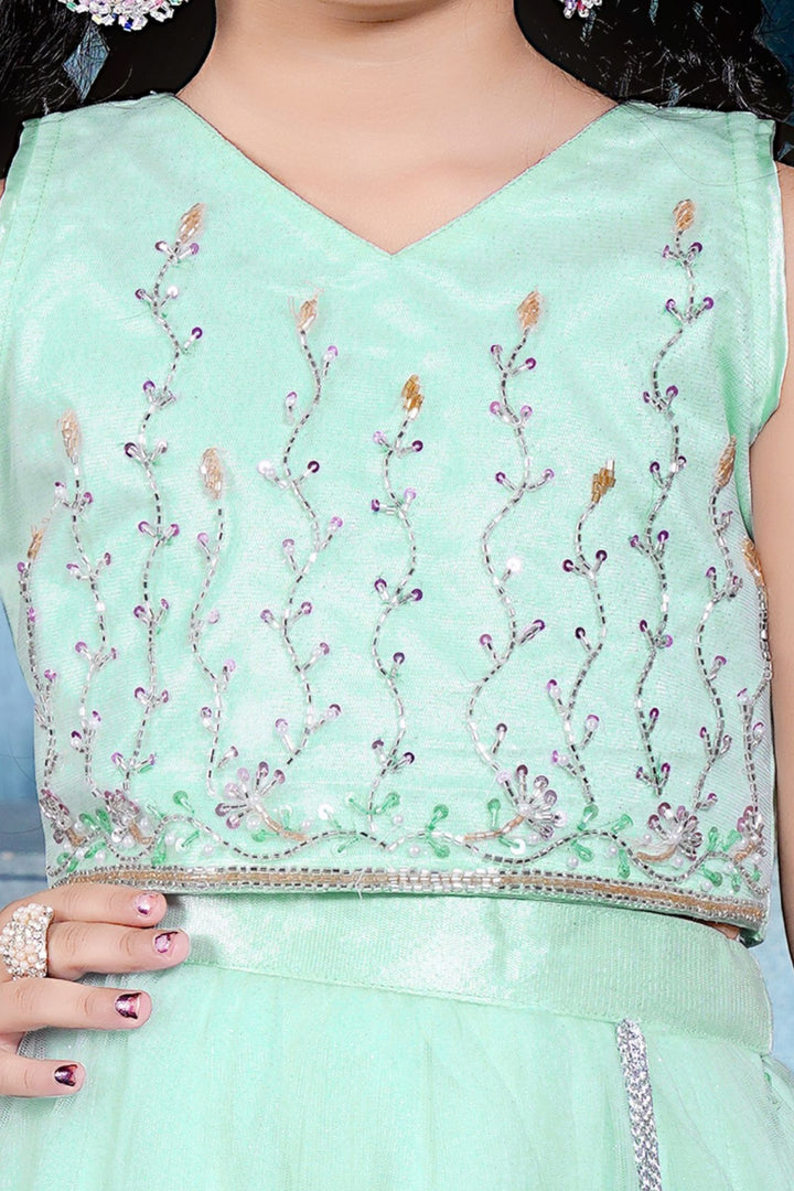 Light Blue Sequins, Beads and Glitter work Lehenga Choli for Girls