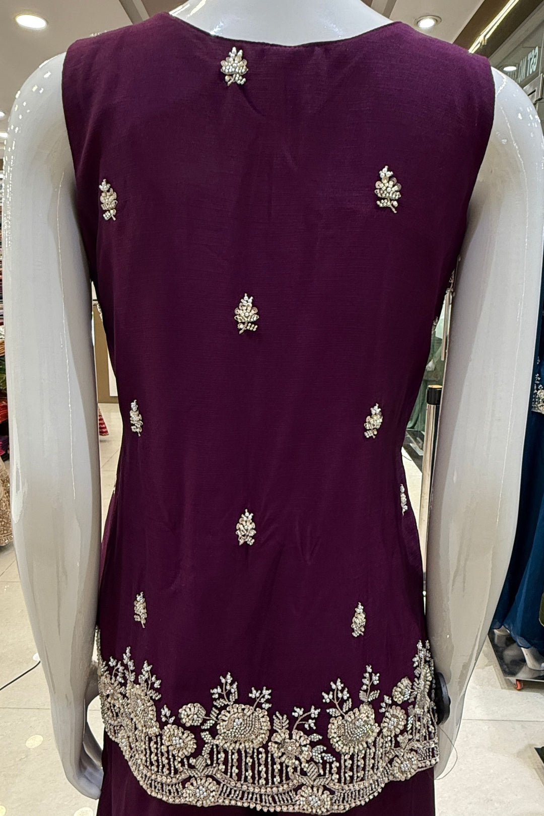 Wine Beads, Zari and Sequins work Palazzo Salwar Suit