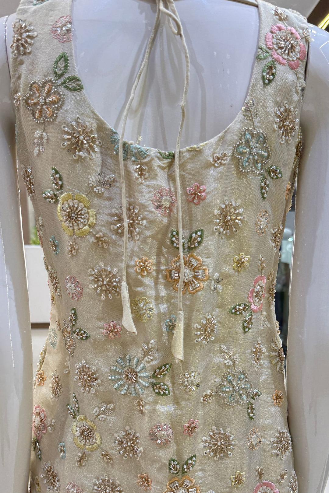 Cream Beads, Embroidery and Sequins work Palazzo Salwar Suit