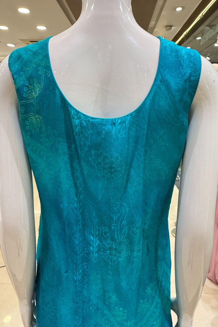 Rama Blue Banaras, Zardozi, Beads, Stone and Zari work Straight Cut Salwar Suit