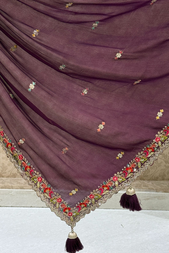 Purple Embroidery, Sequins and Zari work Saree