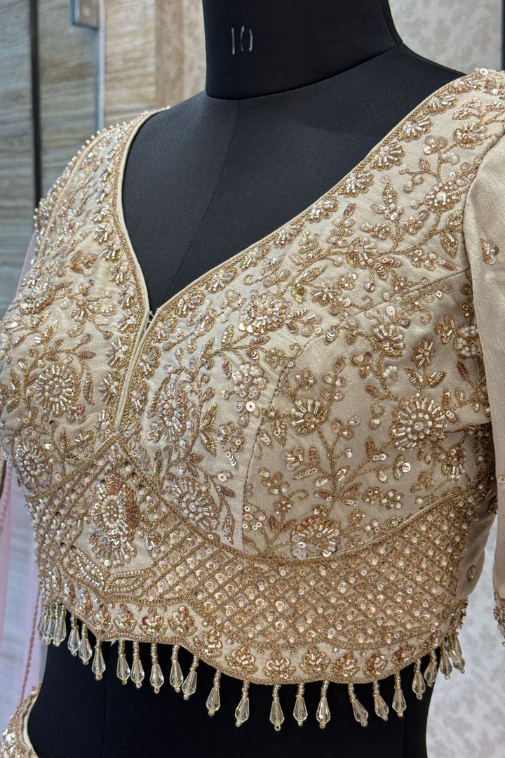 Designer Wedding Lehenga in Cream with Beads, Zari and Sequins Work