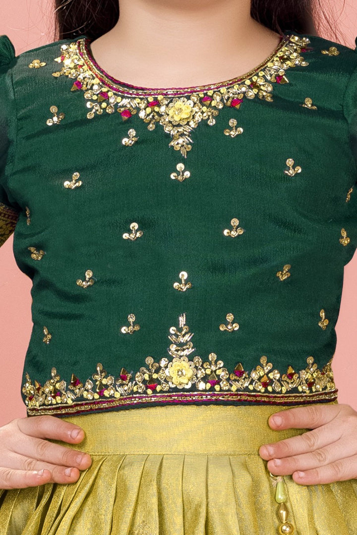 Bottle Green with Pista Green Sequins and Banaras Zari work Lehenga Choli for Girls
