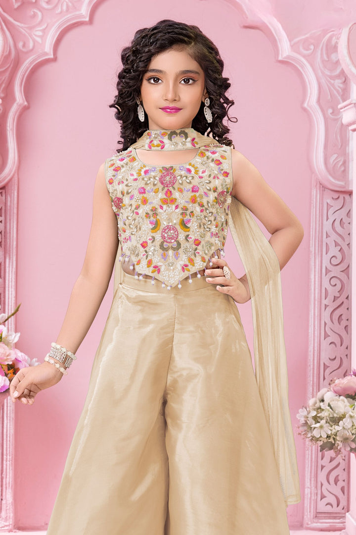 Gold Sequins, Beads and Multicolor Embroidery work Palazzo Suit Set for Girls
