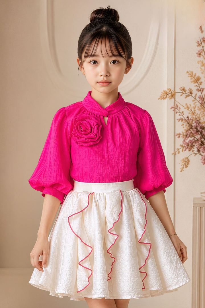 Pink with Cream Top and Skirt for Girls