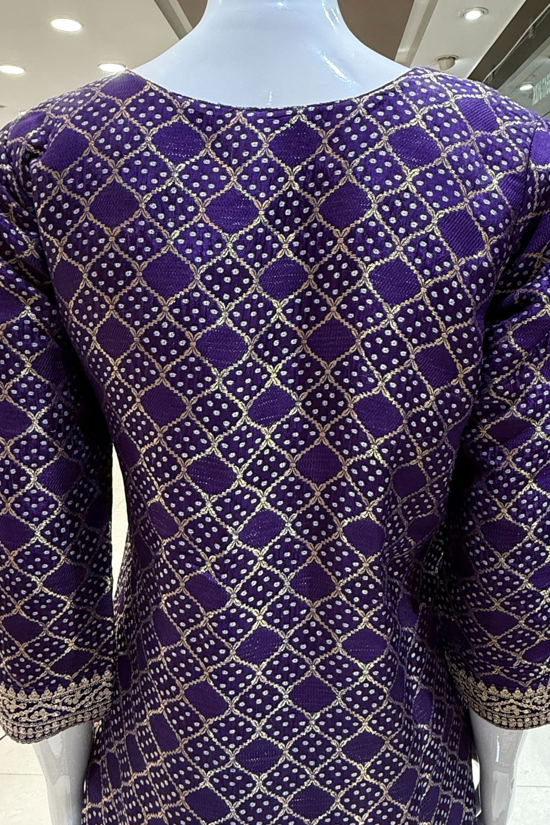 Purple Banaras, Sequins and Zari work with Bandini Print Straight Cut Salwar Suit