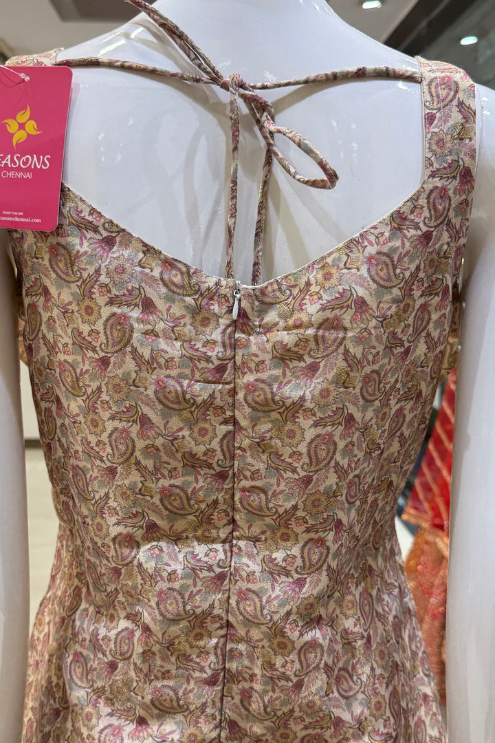 Beige Banaras, Stone and Zari Weaving work with Digital Print Straight Cut Salwar Suit