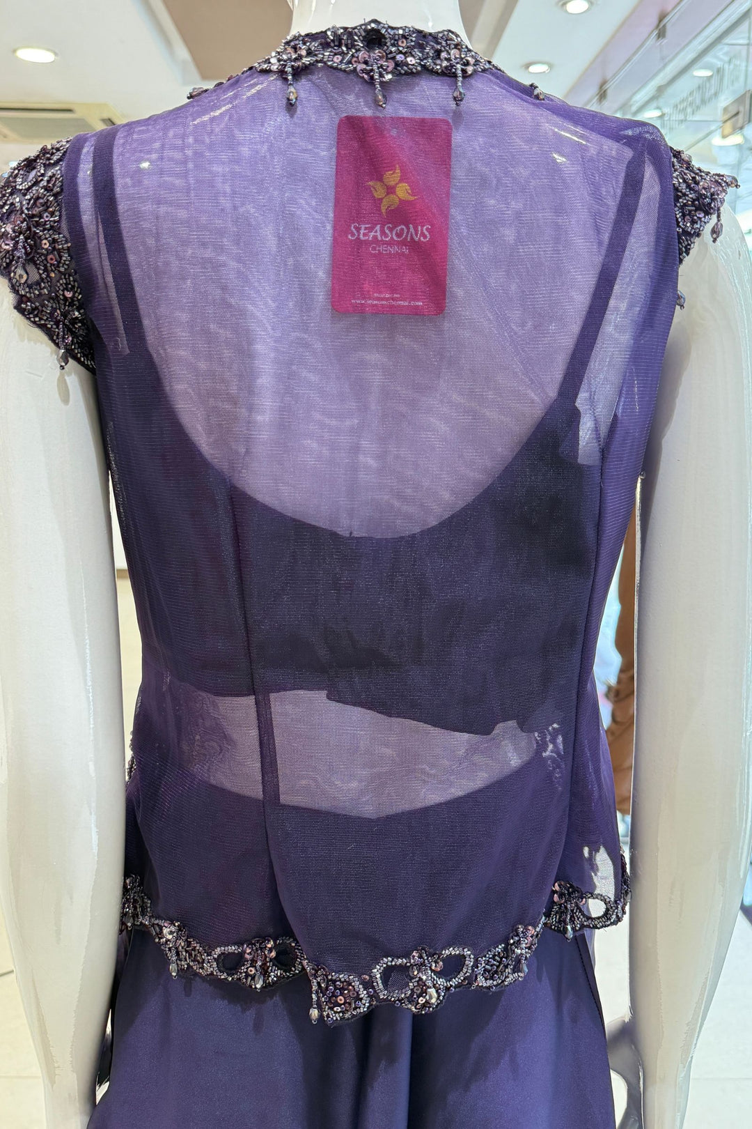 Purple Indo-Western Styled Beads and Sequins work Top and Cowl Skirt