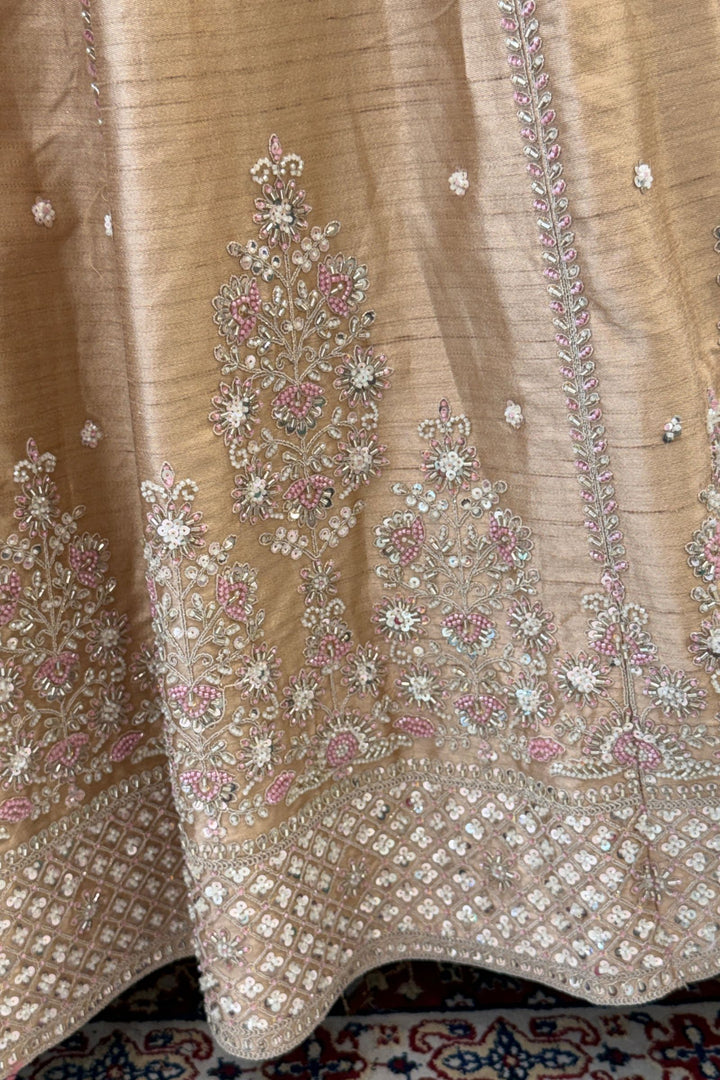 Fawn Designer Bridal Lehenga Intricate Zari, Sequins and Beads work