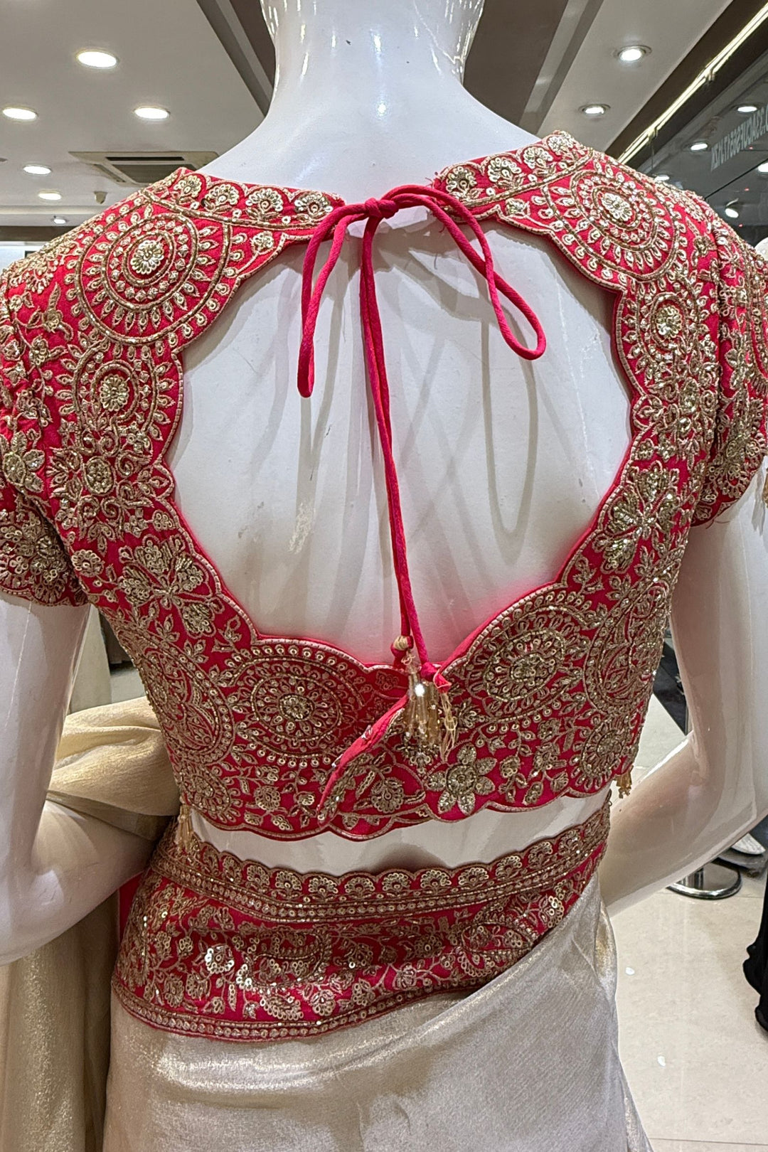 Chiku with Pink Saree with Sequins, Beads and Thread Embellishments
