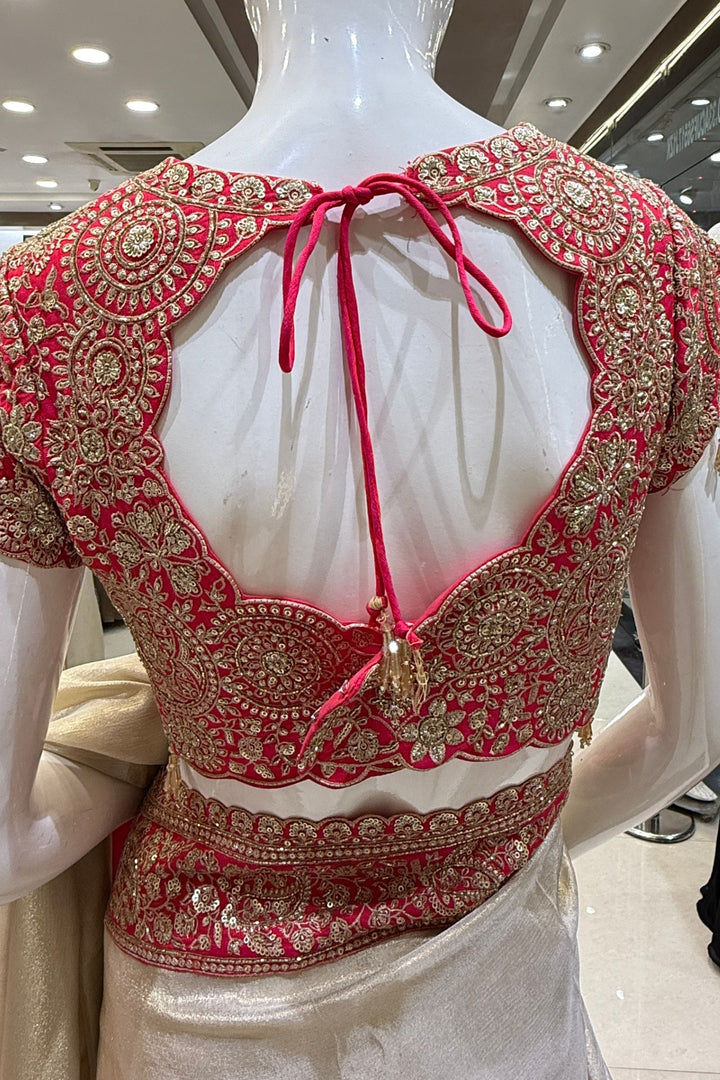 Chiku with Pink Saree with Sequins, Beads and Thread Embellishments
