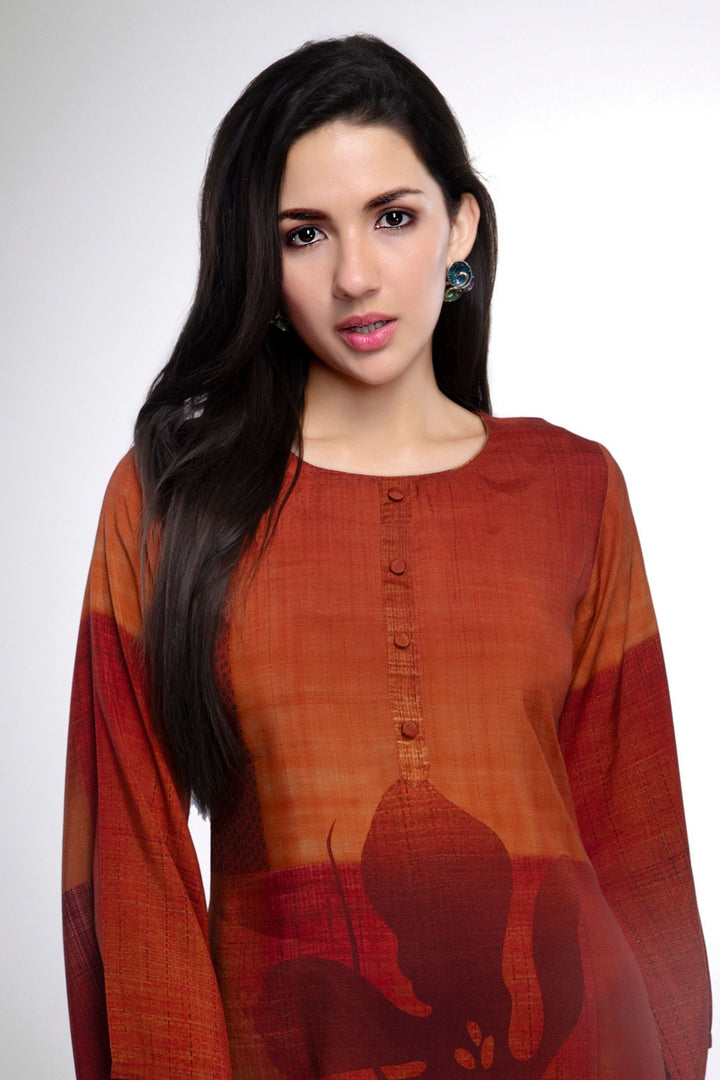 Rust Digital Print Short Kurti