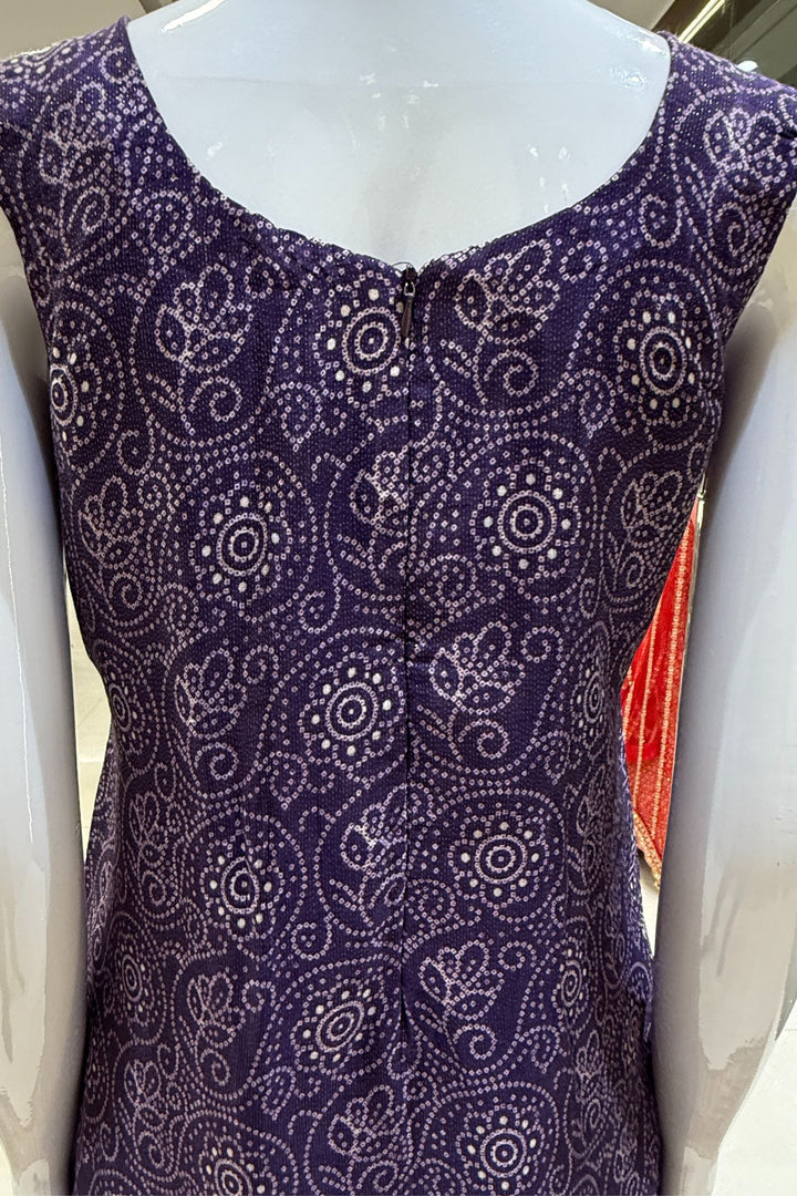 Purple Zari Weaving and Banaras work with Bandini Print Straight Cut Salwar Suit