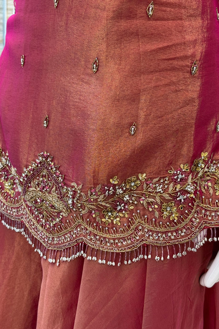 Rani Pink Palazzo Salwar Suit with Zardozi, Mirror and Beads Detailing