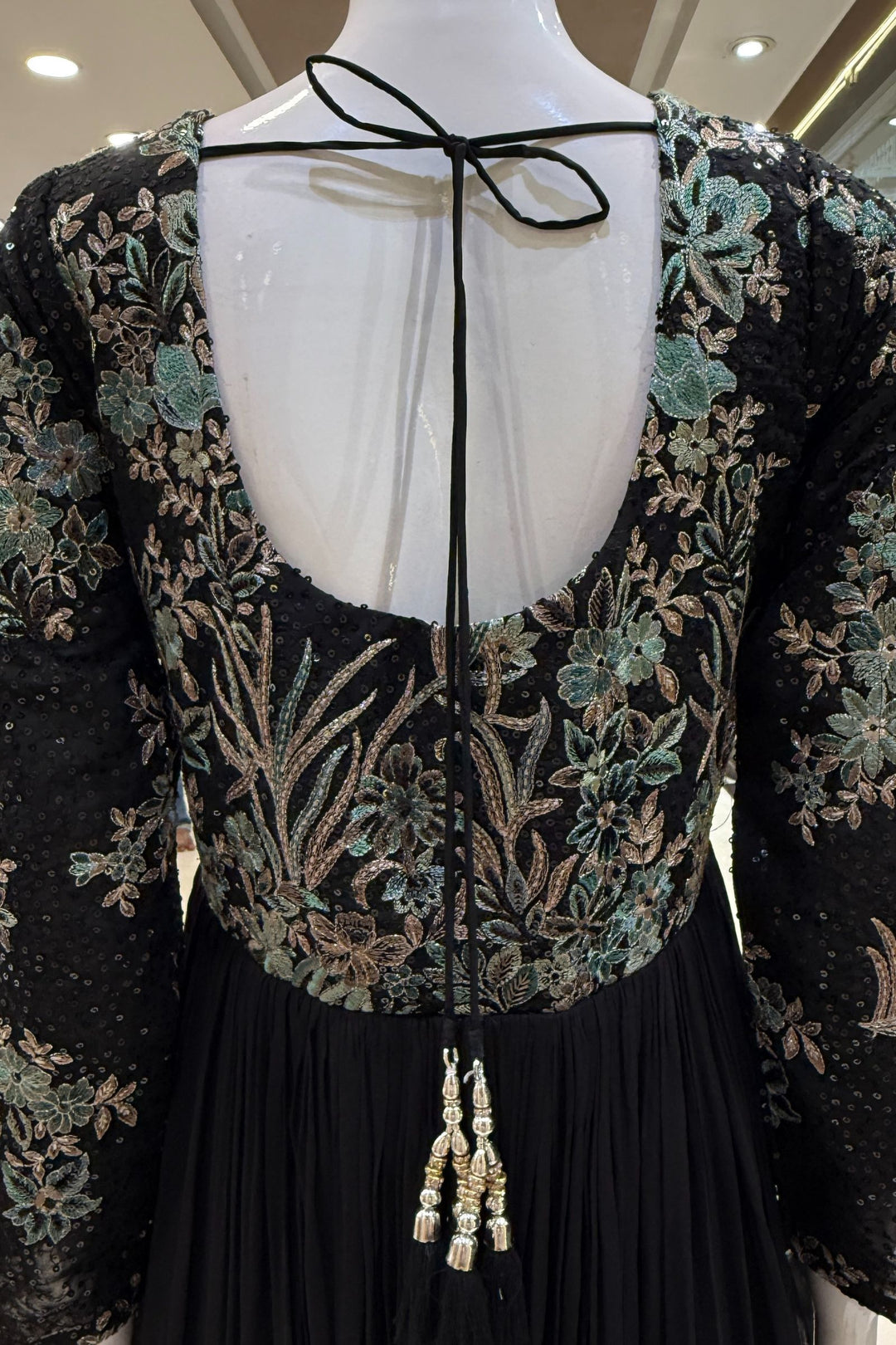 Black Embroidery, Sequins, Beads, Mirror and Stone work Floor Length Anarkali Suit