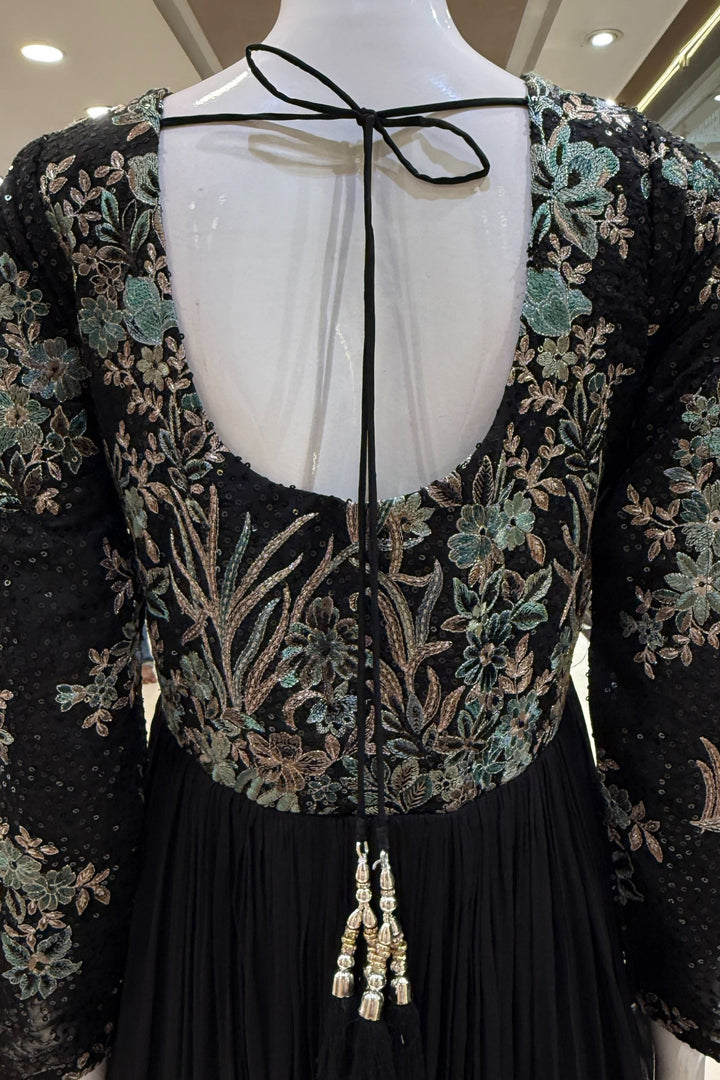 Black Embroidery, Sequins, Beads, Mirror and Stone work Floor Length Anarkali Suit