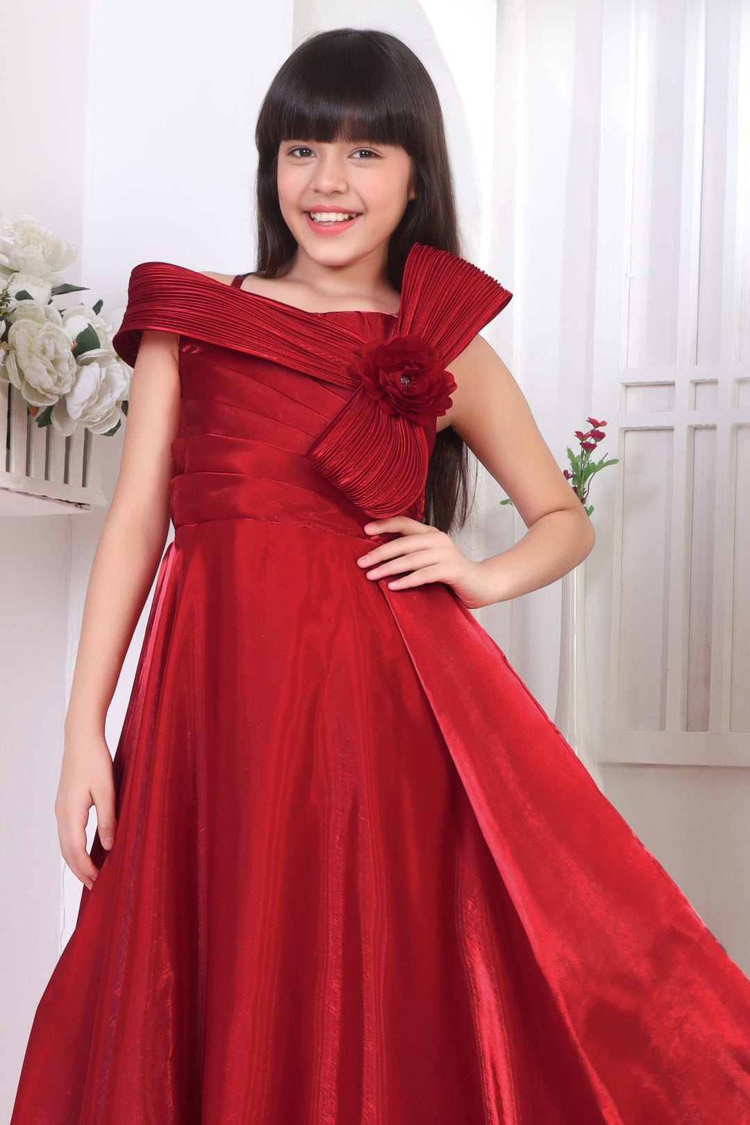 Red Long Party Gown for Girls